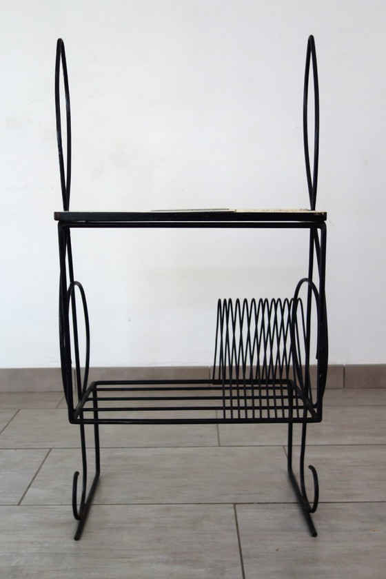 Image 1 of 1960s metal and ceramic magazine and record rack