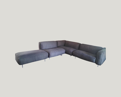Gelderland 6400 corner sofa, 3 parts+ hocker, 8 seater Plough fabric