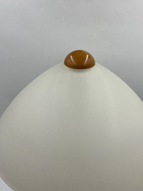 Large Modernist Opaline and Wood Table Lamp Massive, Metal, White (photo 5 of 12)