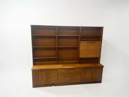 Mid Century Teak Schrankwand, 1960er Danish Style, Vintage Sideboard mit Regalen & Barfach, Modulares Möbel 