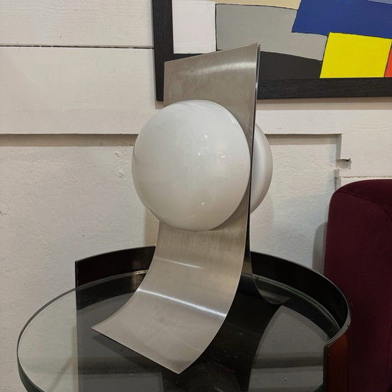 Lampada da tavolo di François Monnet, 1960, kappa, Lampade da tavolo, Metallo, Argentato (foto 4 di 8)