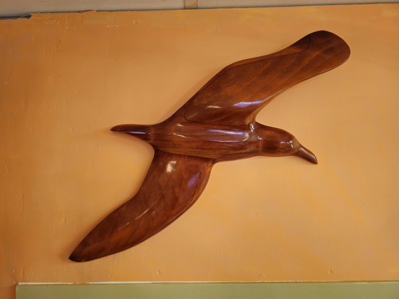 Image 1 of Grote Vintage Houten Wandvogel Vogel Wanddecoratie 62 cm