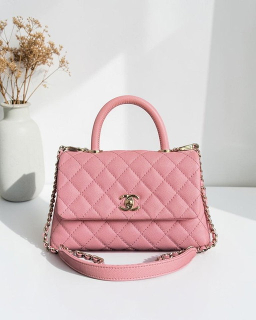 Chanel Coco Handle Small - Pelle trapuntata color caviale, serie con finiture in oro rosa