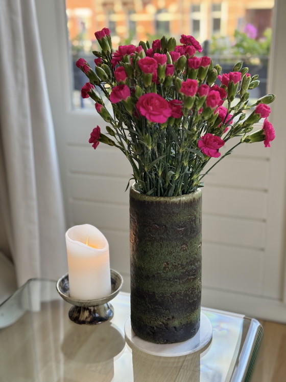 Image 1 of Vintage groene keramiek vaas - studio pottery