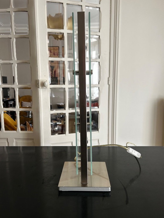 Chrome-plated metal and glass lamp, 1990 – Table lamps (photo 3 of 12)