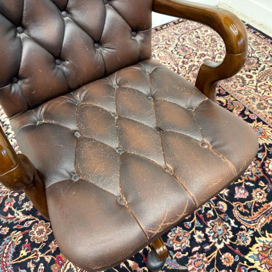 Brown English Chesterfield Office Chair #2 – Leather, Wood (photo 7 of 8)