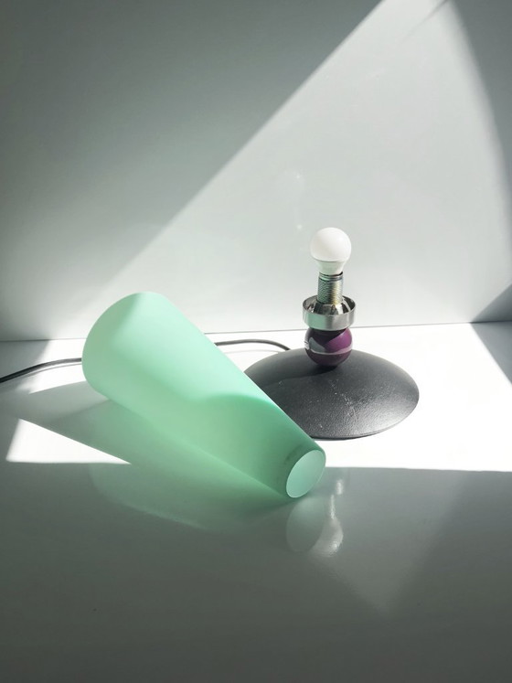 Image 1 of Vintage Postmodern Table Lamp Mint Green Glass Memphis Milano Lamp Casablanca Cocktail Style 80s 90s