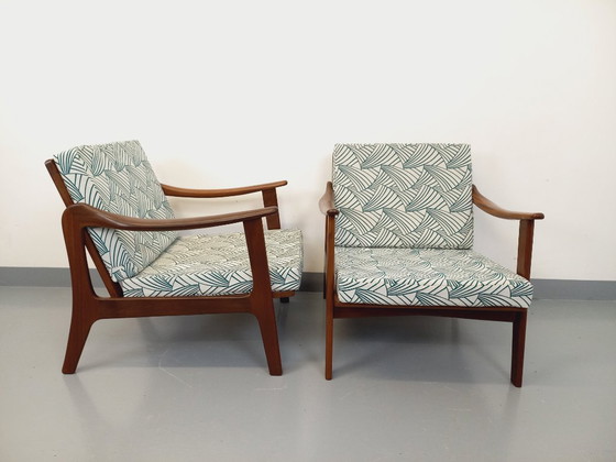 Image 1 of Pair of vintage Scandinavian armchairs by Arne Wahl Iversen for Komfort in teak and fabric from the 60s