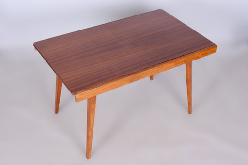 Original 20. Century Folding Table, Beech, Mahogany Veneer, Czech, 1960s – eettafels, Wood