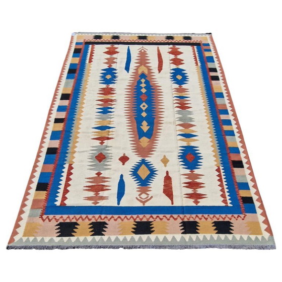 Vintage Turks Kilim tapijt | Handgeweven wol | Anatolisch design | 252 × 353 cm (99 × 139 inch) (photo 5 of 12)