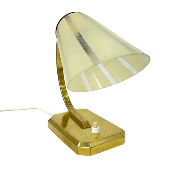 Image 1 of Art Déco/Modernistische bureaulamp, Duitsland, jaren 1950, met messing en glazen kap.