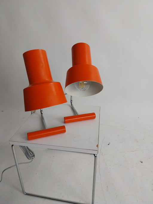 1 x set oranje tafellampen Door Josef Hurka voor Napako 1970's  Tsjechoslowakije 