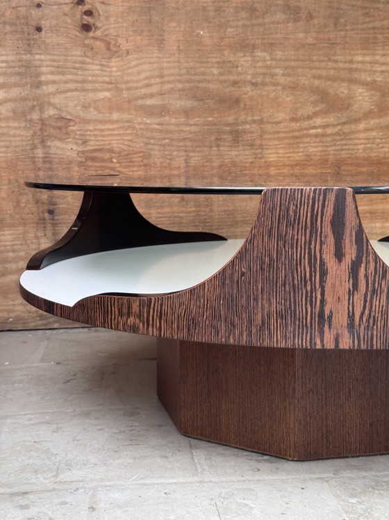 Salontafel in Space Age-stijl uit de jaren 70 – gerookt glas en hout – Wood (photo 6 of 9)