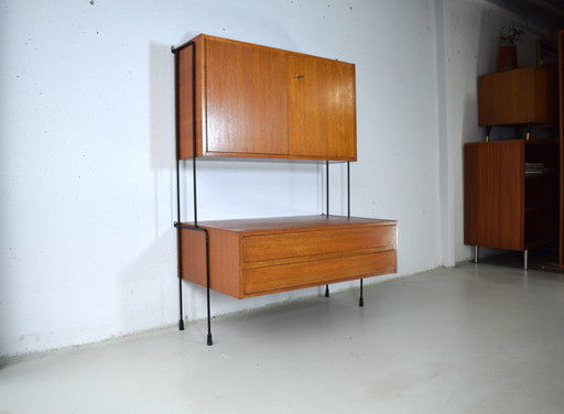 1960s Omnia Teak Shelving System Vintage String Shelf Cabinet