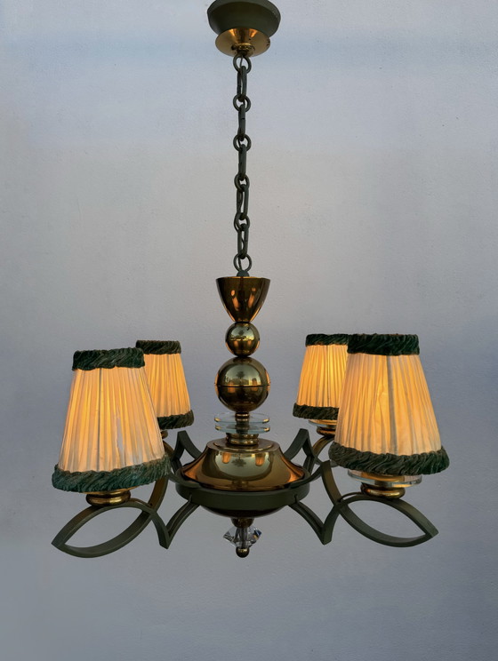 Lampadario Art Déco in ottone e vetro – Brass, Metal (photo 9 of 15)