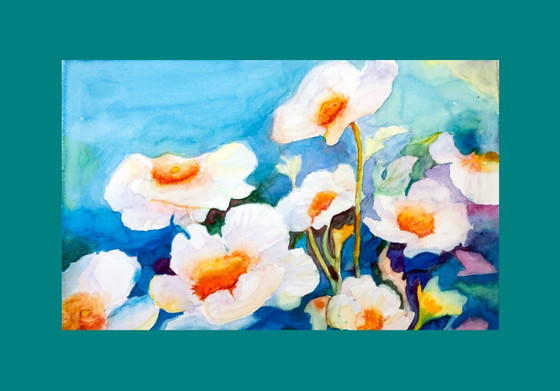 Image 1 of Watercolor Painting of Flowers. Watercolor Painting of Flowers. Hand-Painted and Signed Watercolor with Flowers. New.