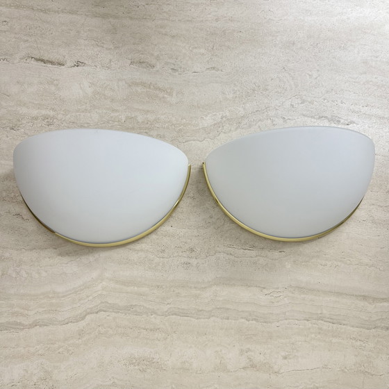 Image 1 of Paar Limburger Glashütte Wandleuchte Leuchter Opalglas mit goldenen Details , 1970er Jahre