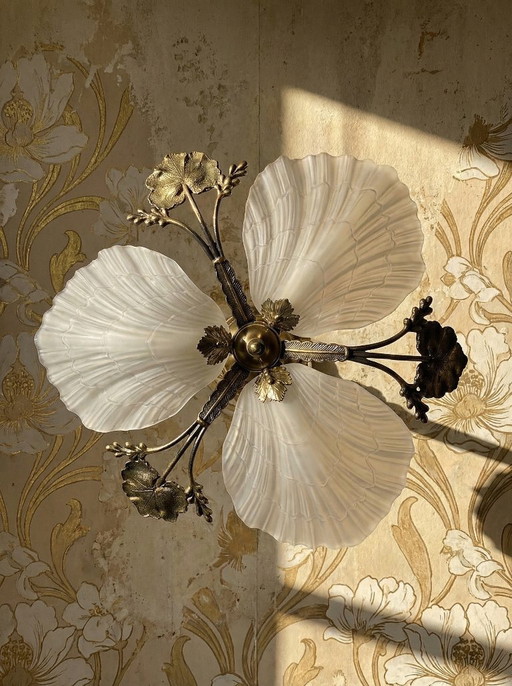 Lustre Hollywood Regency Art Déco vintage 80-90 Bronze Mariner Coquillages