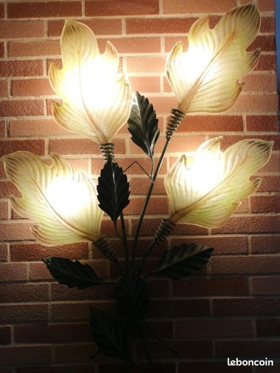 Image 1 of gigantic wall lamp painted murano glass leaf 105 cm