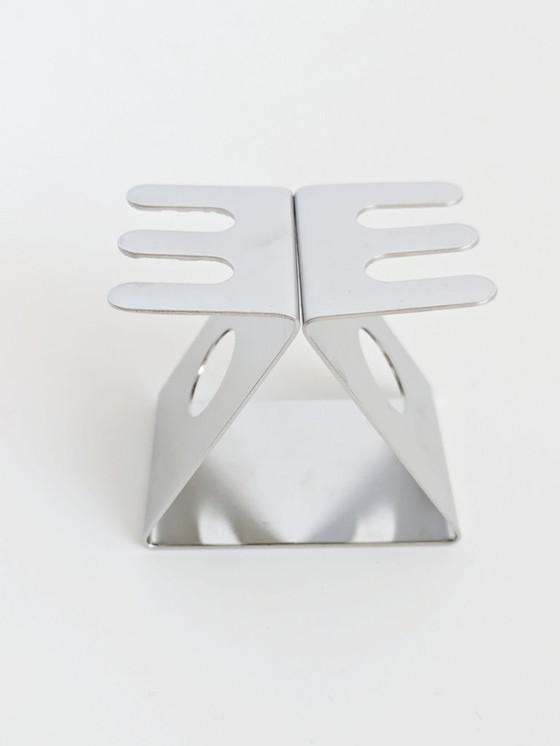 Image 1 of Set of 6 Nathalie du Pasquier Stainless Steel Napkin Rings, Postmodern Geometric Design