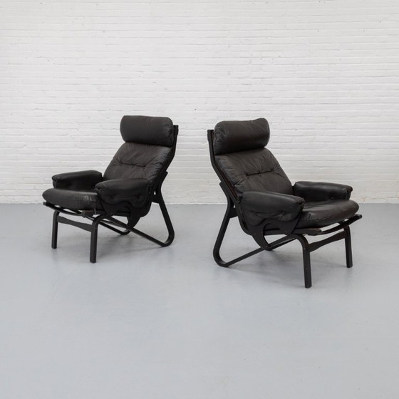 Image 1 of Sillón de cuero estilo escandinavo de los años 70