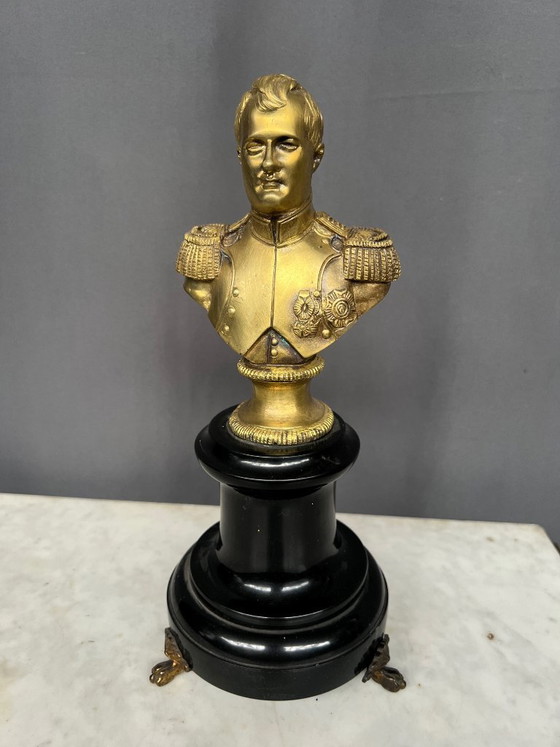 Busto di Napoleone Bonaparte, bronzo massiccio dorato, base in marmo., Sculture, Vintage (foto 2 di 5)