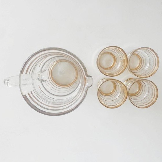 Image 1 of Antiguo juego de decantador de cristal art deco de oro Booms Glass 1930s