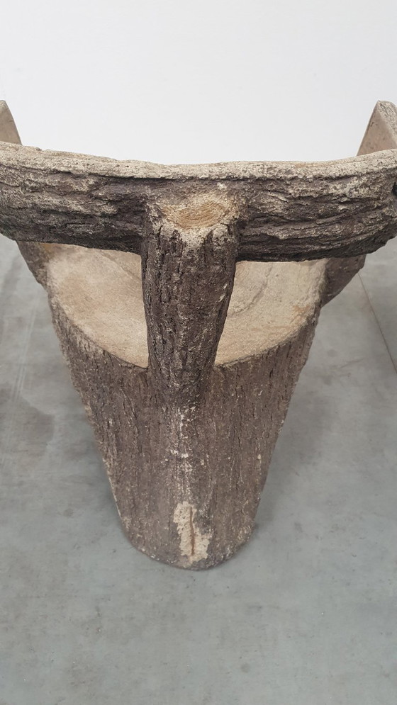 Image 1 of Vintage faux wood cement garden set 4 chairs/table Brutalist 60s France