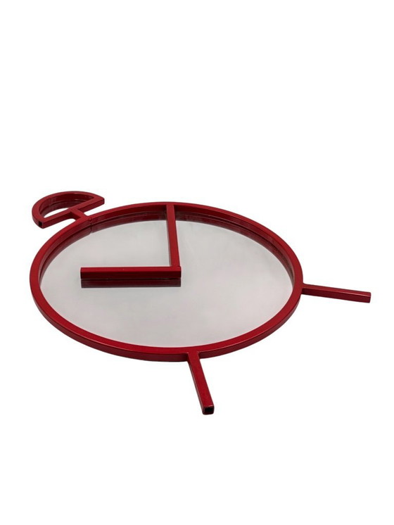 Image 1 of Postmoderne popart-design rode wandspiegel in klokvorm – PILM Italië, jaren 80