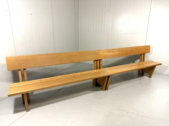 Image 1 of XL Modernist solid beech wood bench 1960s