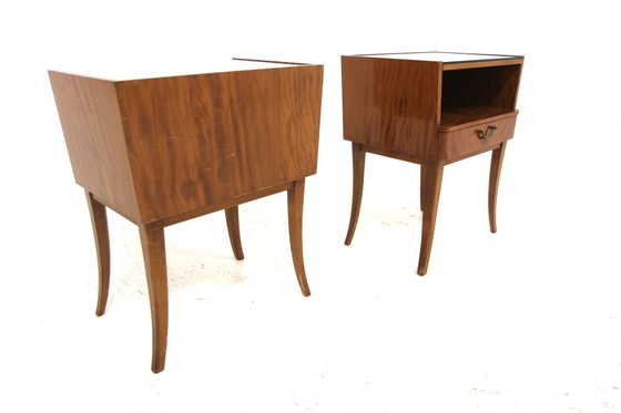 Tables de Chevet Vintage en Acajou, Suède, 1940, Set de 2, Tables de nuit, Métal (photo 4 sur 5)