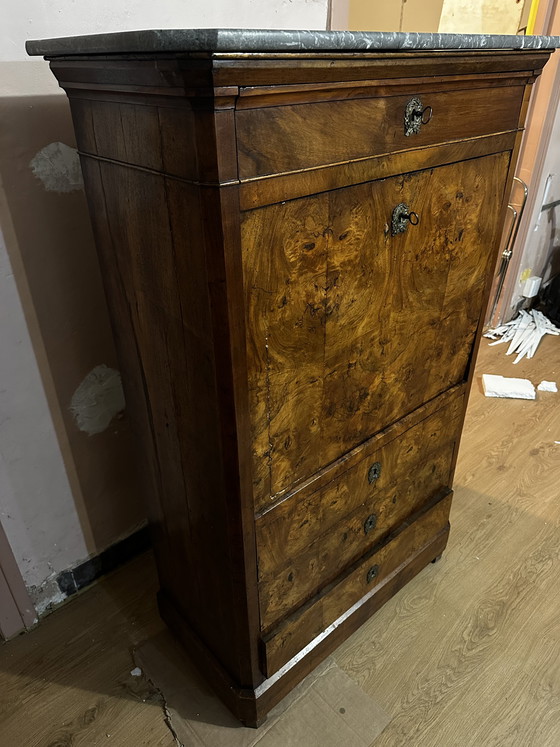 Image 1 of Scrivania Luigi Filippo in noce e radica di noce - XIX secolo