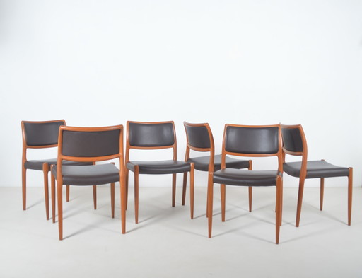 Set Of 6 Chairs Model 80 Designed By Niels Møller, 1960s