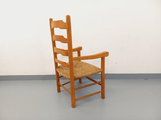 Image 1 of Vintage fauteuil van beukenhout en stro uit de jaren 50.