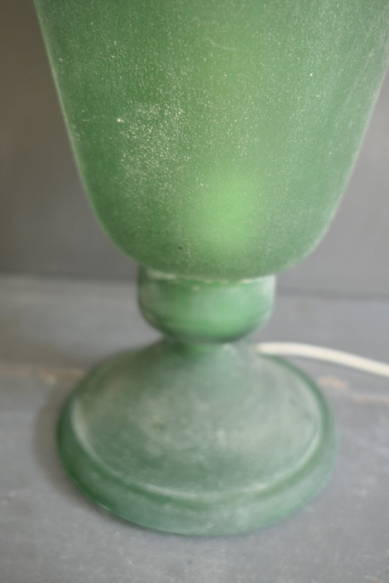 Image 1 of Vintage Italian green glass Murano Scavo lamp
