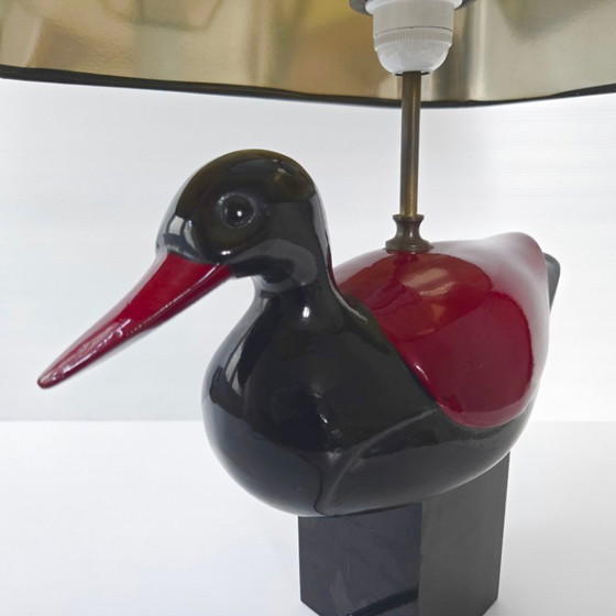 Image 1 of Vintage 1970s Italian Duck Table Lamp, Black & Burgundy Lacquered Wood