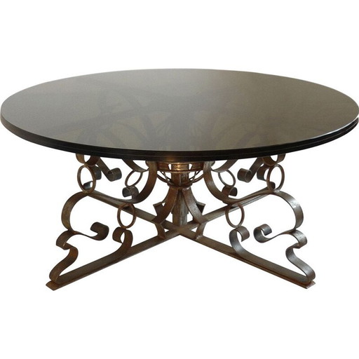 Table basse vintage en acier forgé et verre fumé, 1960