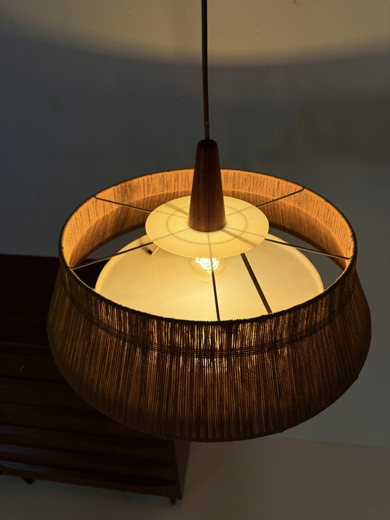 Image 1 of Lampada a sospensione vintage in teak e sisal, Temde Leuchten '60