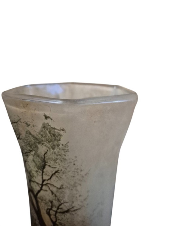 Glass Vase with Landscape Decor, legras, Green, Art Nouveau (photo 11 of 13)