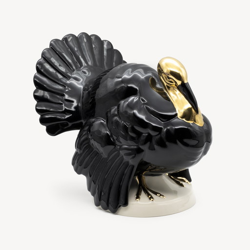 Goebel Westdeutschland – Große schwarz-goldene Truthahnskulptur (Modell 32060-22)