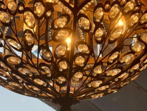 Image 1 of Large Antique Bronze And Crystal Chandelier