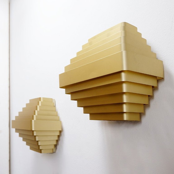 Image 1 of Paar vergoldete Aluminium-Wandleuchten von Jules Wabbes - 2 Paare verfügbar (1)