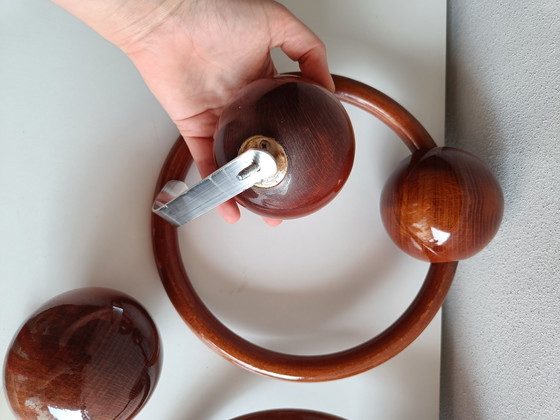 Image 1 of Large Vintage Lacquered Wood Towel Rail & Wall Hook Set, 4 Pieces, 1970s Style