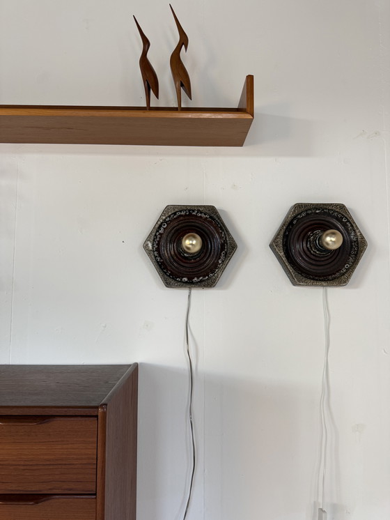 Image 1 of 2x vintage ceramic wall tile, Hustadt Leuchten '60