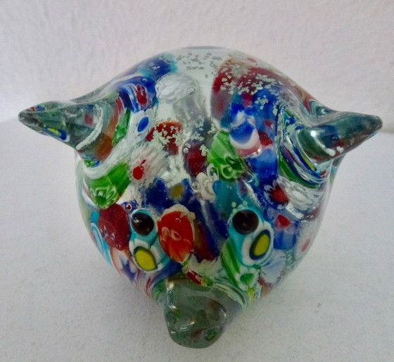 Image 1 of 2 presse-papiers en verre de Murano Millefiori en forme de cochon.