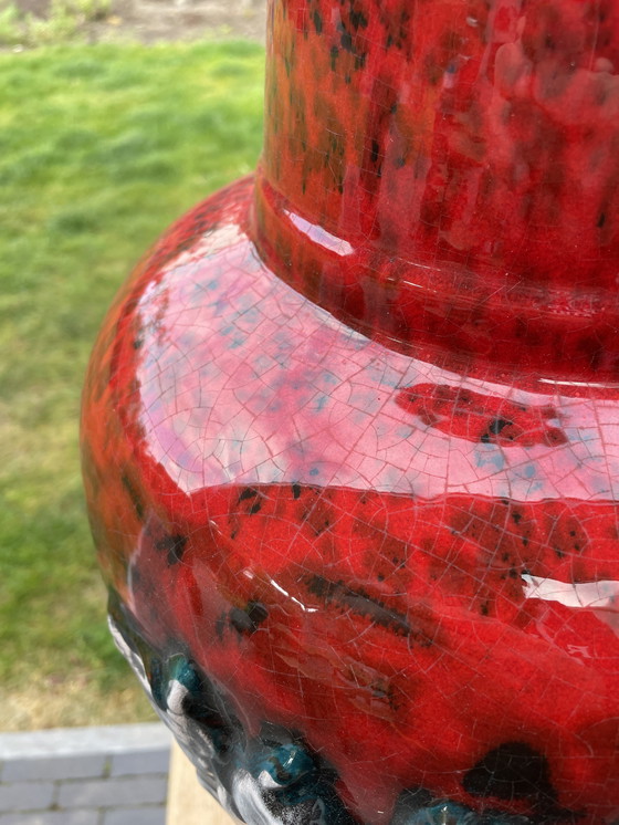 Image 1 of Vintage Duitse Fat Lava Vaas Paarden Jaren 70