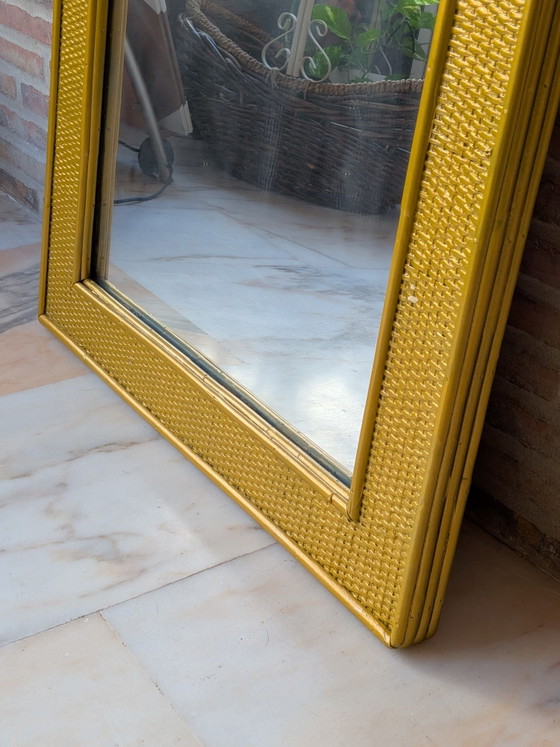 Specchio in vimini, Vetro, Rattan, Dorato (foto 9 di 11)