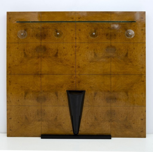 Perchero Art Déco italiano de nogal y cristal, atribuido a Pier Luigi Colli, década de 1930