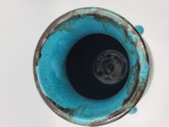 Image 1 of Primavera geglazuurde aardewerk vaas Art Deco Frankrijk Blauw