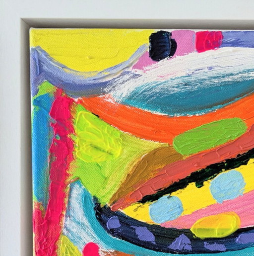 Nigel Waters Abstract Expressionist Painting 40 Acrylic On Canvas Framed 30x30cm